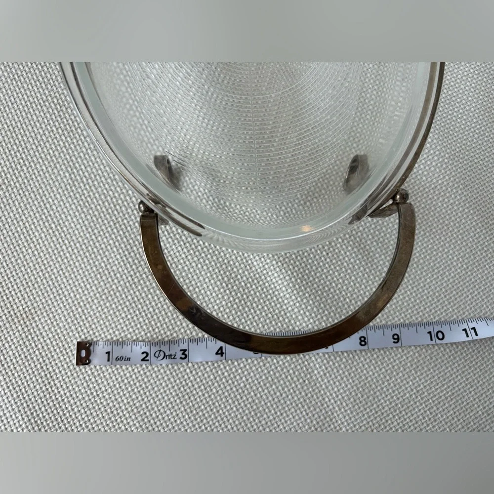 Vintage Oval Glass Casserole serving platter with Silverplate Footed Stand